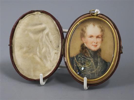 English School c.1830, portrait miniature of Colonel Richard Rochfort, Kings Royal Irish Regiment of Dragoons, 1799, on ivory, 6.7 x 5c